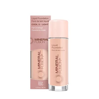 Mineral Fusion Full Coverage Foundation, Liquid Foundation - Cool 2- Light Complexion w/Cool Undertones, Lightweight Matte Finish, Up to 12 Hr Hydration, Hypoallergenic &amp; Vegan, 1 fl. Oz