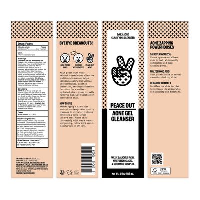 Peace Out Skincare Acne Gel Cleanser, Boost Skin Barrier and Help Diminish Blemishes, Daily Acne Face Wash with Salicylic Acid for Men and Women, 4 fl oz