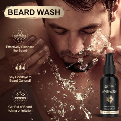 POP MODERN.C Beard Growth and Grooming Set - 6pcs Wash Shampoo, Oil, Balm, Comb, Brush, Scissors - Best Gift for Men