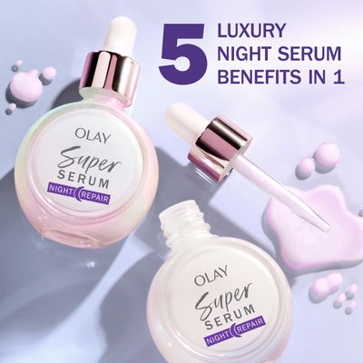 Olay Super Serum for Night Repair 1.0 oz, 5-in-1 Lightweight Skin Cell Renewing Face Serum, Wrinkle Correcting Treatment with Salicylic Acid &amp; Niacinamide