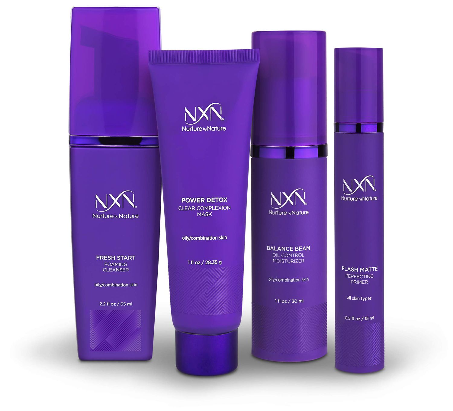 NxN Oil Control System - Set with Kaolin Clay Face Mask, Mattifying Primer, Cleansing Face Wash, &amp; Daily Moisturizer - Oily Skin Sebum Control Kit for Men &amp; Women