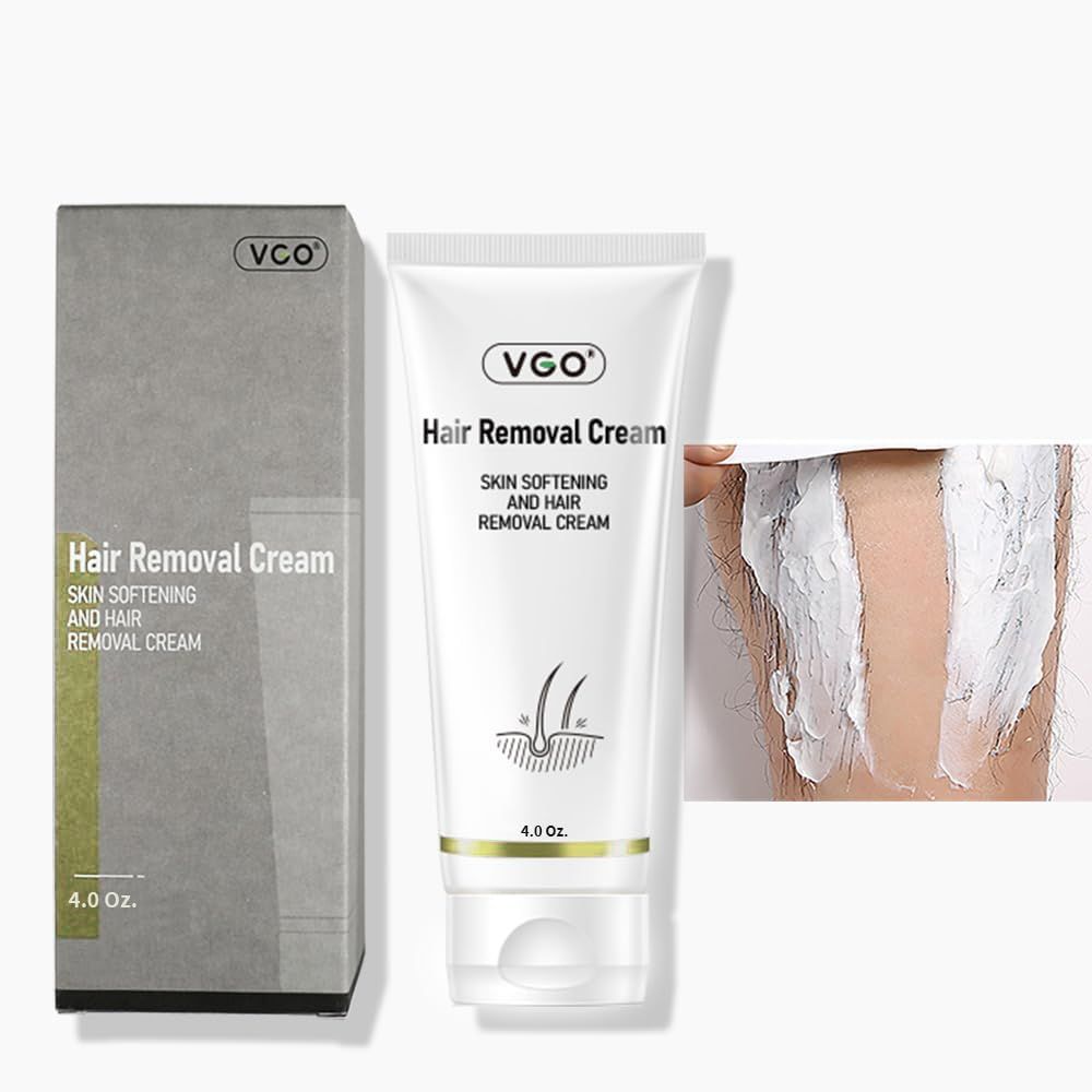 VGO Painless Hair Removal Lotion for Women &amp; Men - For Unwanted Hair, All Skin Types, White, 4.02 oz