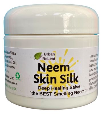 Urban ReLeaf Neem Skin Silk! Healing Salve. Repairs Dry Skin! Vegan. Ayurveda rejuvenate. Feed your skin... rub it in! Shea Butter &amp; Neem Oil. Gently soothe damaged, injured, dry skin.