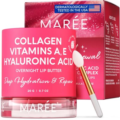 MAREE Lip Mask with Hyaluronic Acid - Overnight Lip Treatment - Lip Moisturizer for Very Dry Lips, Lip Sleeping Mask Butter Balm, Lip Care Hydration, Repair for Dry Cracked Lips - Hidratante de Labios