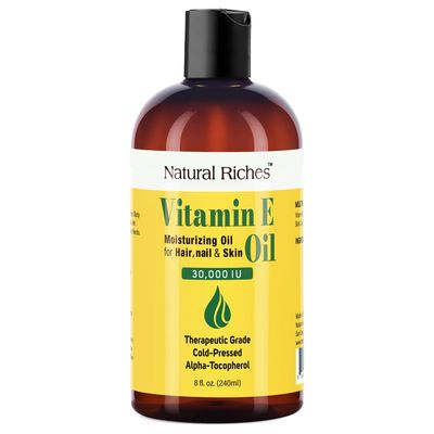 Natural Riches Vitamin E Oil | 100% Pure and Natural Cold Pressed Vitamin E oil for Skin, Scars, Face, Nails, Hair, Scalp 30,000 IU Non-GMO Verified Hair &amp; Body Oil :8 Fl Oz