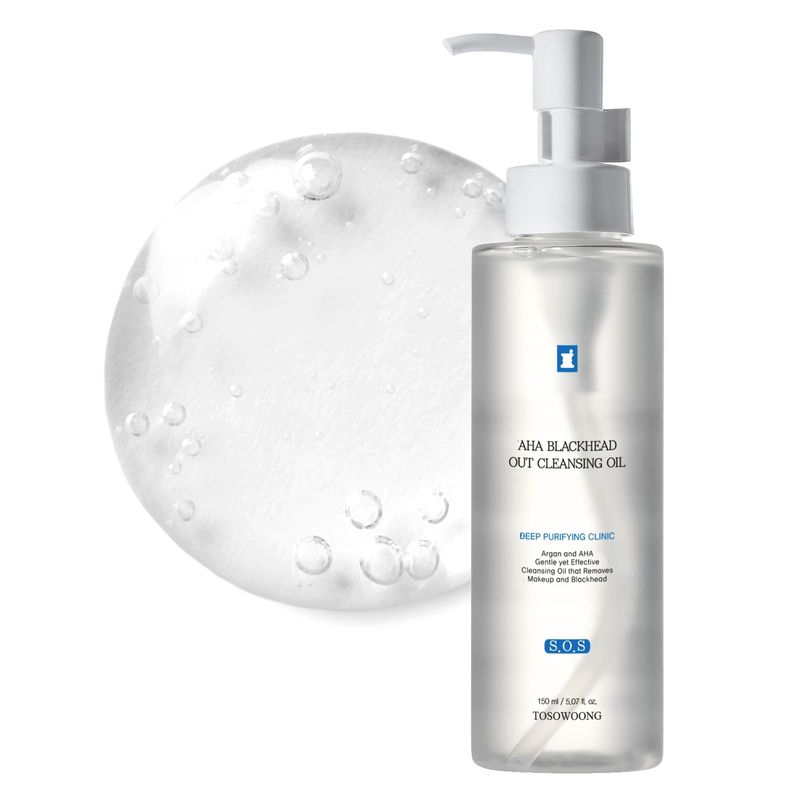 TOSOWOONG AHA Blackhead Out Cleansing Oil, Tea Tree Oil &amp; Jojoba Oil, Makeup Remover, Blackhead &amp; Pore Cleaner, Gentle Face Cleanser, Korean Skincare, 150ml, 5.07 fl. oz.