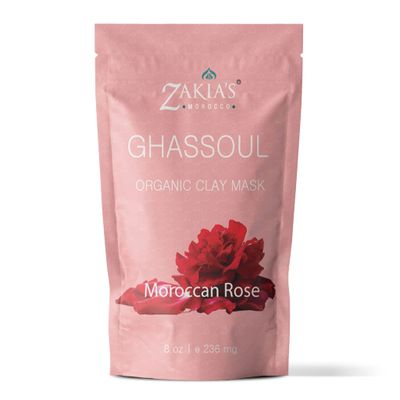 Zakia&#39;s Morocco Moroccan Rhassoul Clay Mask (Rose Scented) - Organic Natural Facial Mask and Skin Care Treatment - Anti-aging Mud Mask Heals Dry &amp; Oily Skin, Acne, Eczema &amp; Psoriasis - 8 Oz
