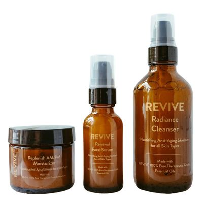 REVIVE Skin Health 3-Step Skincare Collection with Skin Health Essential Oil Blend - Radiance Cleanser, Renewal Serum, and Replenish AM/PM Moisturizer - Non-Toxic Skincare