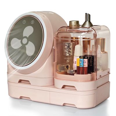 Tidyladyo Makeup Organizer With Mirror:Cosmetic Display Case with LED FAN Drawers,Skincare Storage for Vanity Countertop Bathroom Bedroom