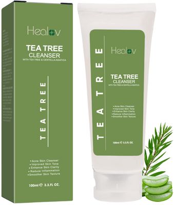 Tea Tree Face Wash - Natural Tea Tree Soap Exfoliating Facial Cleanser - Tea Tree Oil Fights Acne, Skin Irritation and Prevents Breakouts - Deeply Cleansing, Hydrating Liquid Soap for Calm Fresh Skin