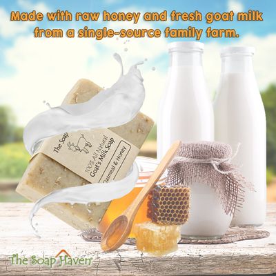 Oatmeal Soap - 4 Oatmeal &amp; Honey Goat Milk Soap Bars. All Natural, Unscented Soap, SLS Free, NO Parabens, Handmade in USA.