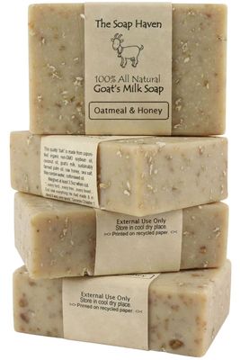 Oatmeal Soap - 4 Oatmeal &amp; Honey Goat Milk Soap Bars. All Natural, Unscented Soap, SLS Free, NO Parabens, Handmade in USA.