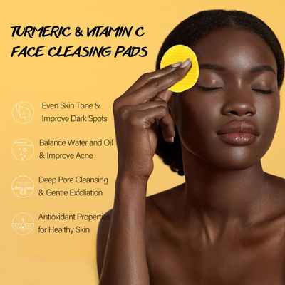 Turmeric Cleansing Pads for Face 60 Pcs Turmeric Face Scrub Pads Vitamin C Exfoliating Pads for Skin with Exfoliating Cotton Rounds