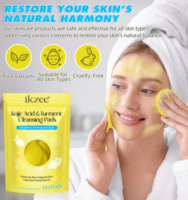 Turmeric Kojic Acid Pads, 60 kojic acid and Turmeric Cleansing Pads, Turmeric Cleansing Pads for Dark Spots, Exfoliating Turmeric Pads Suitable for all Skin Types (1 Count (Pack of 2))