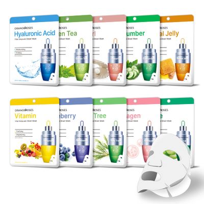 Orangeroses - 10 Pcs Combo Vital Ampoule Sheet Mask, Korean Facial Skincare Sheet | Simple &amp; Effective Skincare Routine | Moisturization | Wrinkle Care | Brightening (10 Pcs Combo)