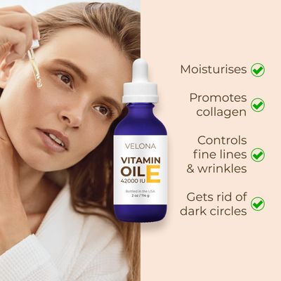 Vitamin E Oil - 2 oz | 42,000 IU | 100% Pure & Natural | for Face, Hair, Body, Skin Care, Stretch Marks, Nails, Cuticles, Scars | Food & Cosmetic Grade | Moisturizing Hexane Free