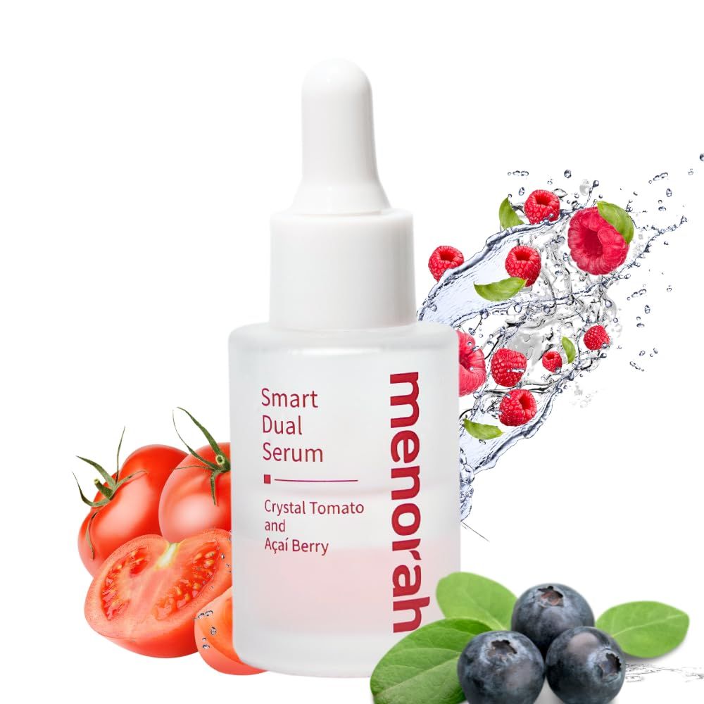 menorah skincare - Smart Dual Serum - with Crystal Tomato and Acai Berry, Serum for face, Anti-Aging, Glow Skin, Oil-Infused Serum, IBR-TCLC, Natural Coconut Oil, Palm Kernel Oil, Vitamin C+E