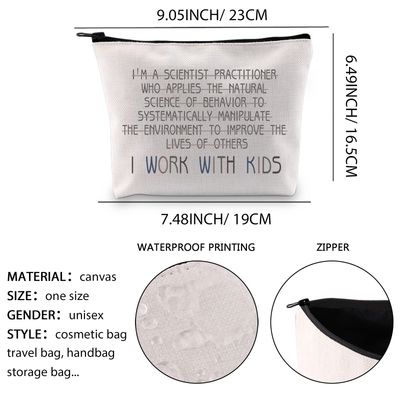 XYANFA Applied Behavior Analysis Makeup Bag RBT BCBA Gift ABA Therapist Appreciation Gifts Autism Awareness Cosmetic Bag (I WORK WITH KIDS)