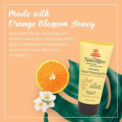 The Naked Bee Gel Cleanser Facial Wash (5.5 Oz) - Hydrating &amp; Moisturizing Face Wash - Daily Gel Cleanser Face Wash for All Skin Type - Face Wash with Orange Blossom Honey