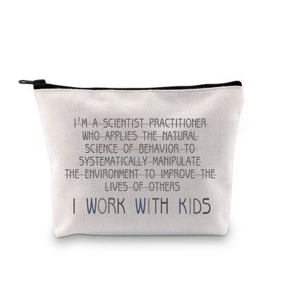 XYANFA Applied Behavior Analysis Makeup Bag RBT BCBA Gift ABA Therapist Appreciation Gifts Autism Awareness Cosmetic Bag (I WORK WITH KIDS)