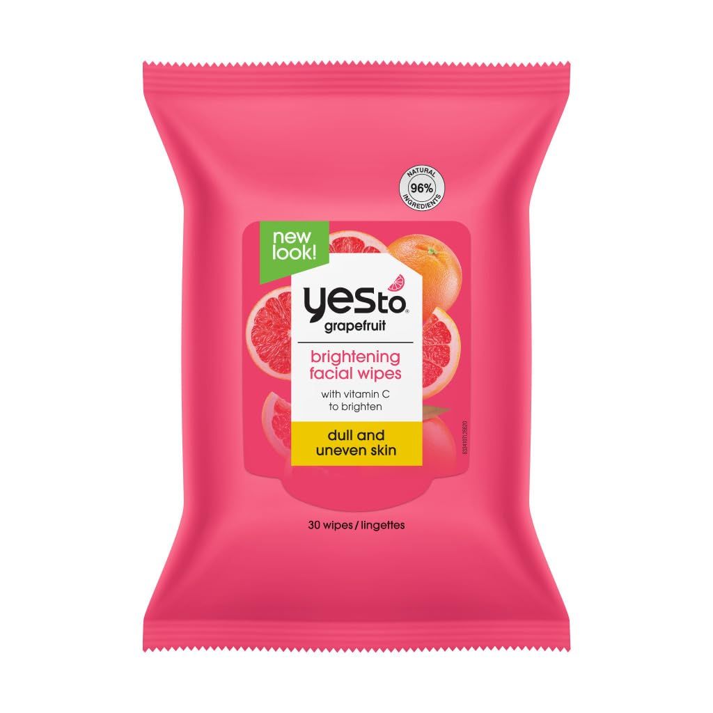 Yes To Grapefruit Brightening Facial Wipes, 30 Count, Cleanse &amp; Brighten Skin