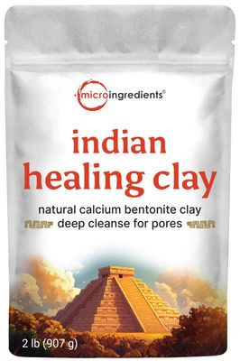 Indian Healing Clay, 2lbs Powder | Pure Calcium Bentonite Clay | Natural Mineral-Rich Deep Cleanse for Pores | Great for Skin Care + Body &amp; Face Mask | Gentle Absorption