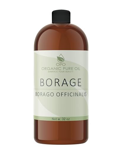 OPO Borage Seed Oil - 32 oz - 100% Pure Unrefined Non GMO, High GLA, Bulk Natural Carrier Oil Moisturizer for Skin Hair Nails Body Soaps DIY &amp; More - Liquid Borago Virgin Vegan Premium Grade A