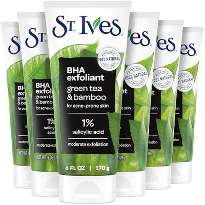 St. Ives Blackhead Clearing Face Scrub, Clears Blackheads &amp; Unclogs Pores, Green Tea &amp; Bamboo, Salicylic Acid Acne Treatment Facial Scrub, Moderate Exfoliator with Natural Exfoliants 6 oz, 6 Pack