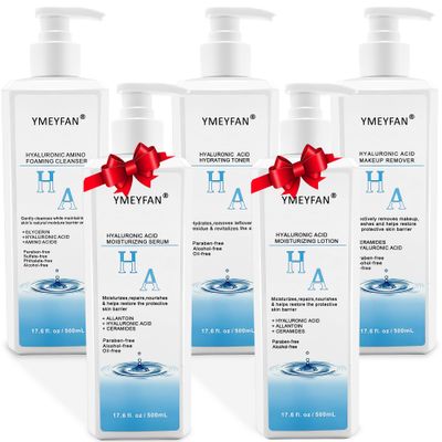 Skincare Gift Set for Women Wife, Large Skin Care Set 17.6 Fl oz, Paraben Free, Hyaluronic Acid Facial Kits for Esthetician Supplies Beauty Salon (Makeup Remover, Cleanser, Toner, Serum, Lotion)