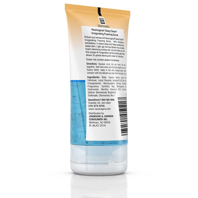 Neutrogena Deep Clean Invigorating Foaming Facial Scrub with Glycerin, Cooling &amp; Exfoliating Gel Face Wash to Remove Dirt, Oil &amp; Makeup, 4.2 fl. oz