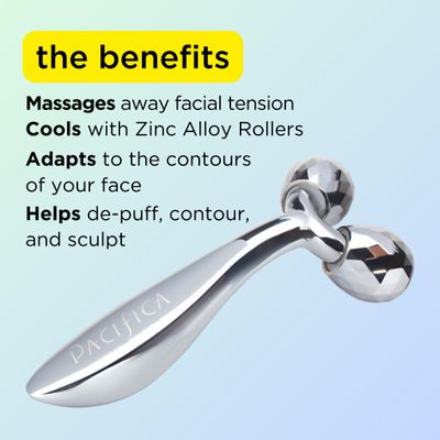 Pacifica Face Roller Massager - Future Youth Stainless Steel Gua Sha Facial Beauty Tool Skin Care - for Face Neck Eye Body Skin Care - Face Sculpting Tool Lymphatic Drainage Gifts for Her Women & Girl