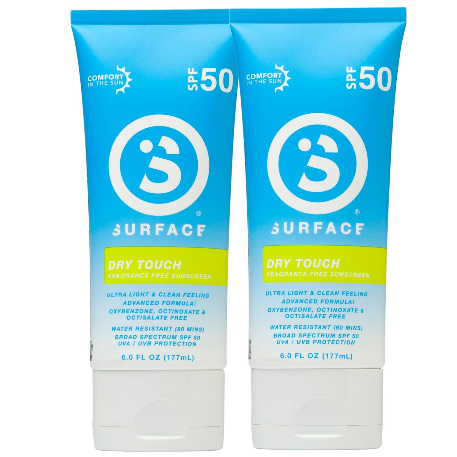 Surface Dry Touch Sunscreen SPF 50 Lotion, Water Resistant, UVA/UVB Broad Spectrum, Fast Drying Protection, PABA Free, 6 fl oz, 2 Count