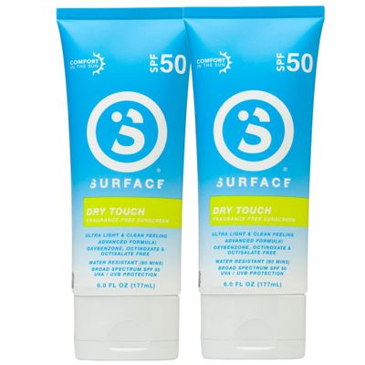 Surface Dry Touch Sunscreen SPF 50 Lotion, Water Resistant, UVA/UVB Broad Spectrum, Fast Drying Protection, PABA Free, 6 fl oz, 2 Count