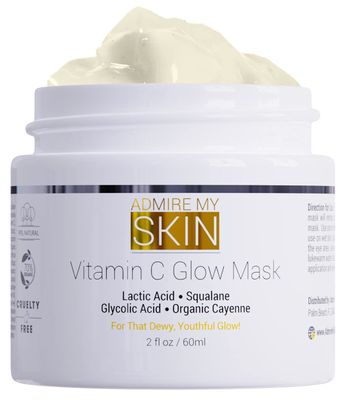 Vitamin C Mask for Face - Brightening Face Masks Skin Care Contains Glycolic Acid and Lactic Acid + Squalane Oil - Hydrating Beauty Face Mask for Glowing Youthful Skin and Smooth Even Skin Tone 2oz