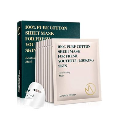 Madeca DERMA Revitalizing Sheet Mask 20pcs (100% Pure Cotton Sheets) with Centella Asiatica, Hyaluronic Acid, and Niacinamide - Korean Skincare for Hydration &amp; Skin Brightening for All Skin Types