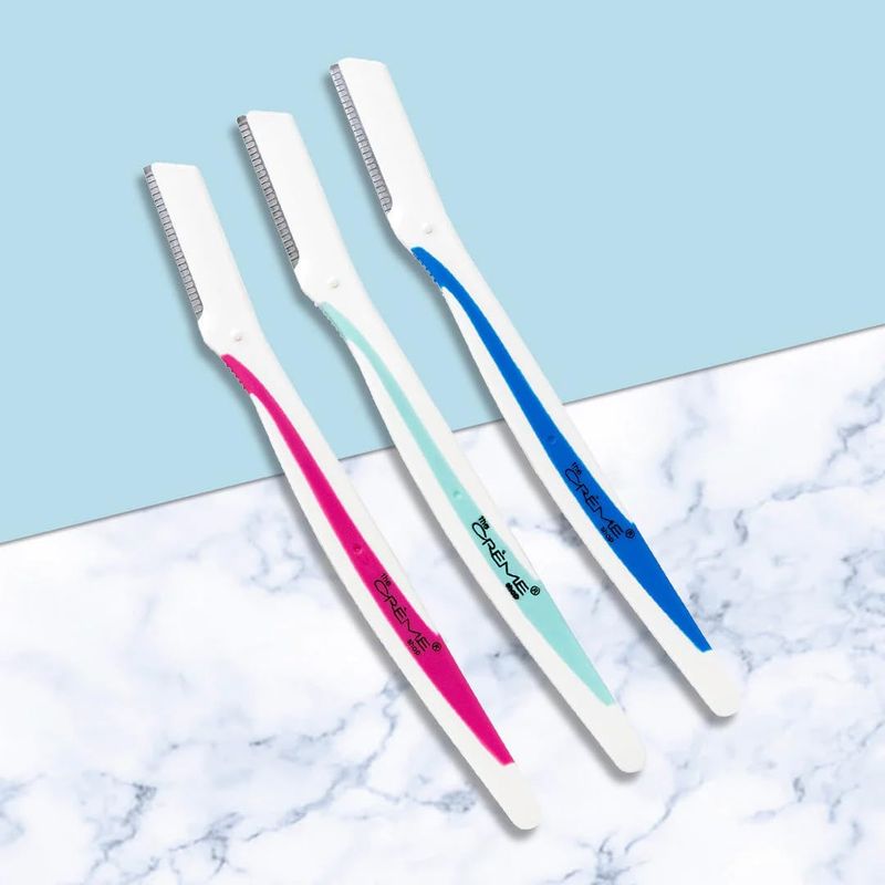 The Crme Shop Fuzz Off! Angled Brow Razors | Dermaplaning Tool for Face | Face Razors for Women | Stocking Stuffers for Women (Pack of 3)