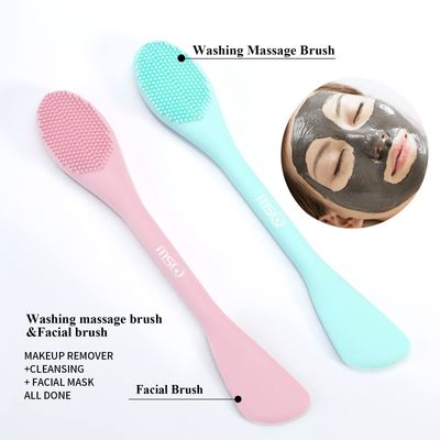 MSQ Silicone Face Mask Brush, Soft Facial Cleansing Scrubber, 2 Pack Double-End Facial Mask Brush for Mud, Clay, Charcoal Mixed Mask, DIY, Skincare Applicator Tools (Pink)
