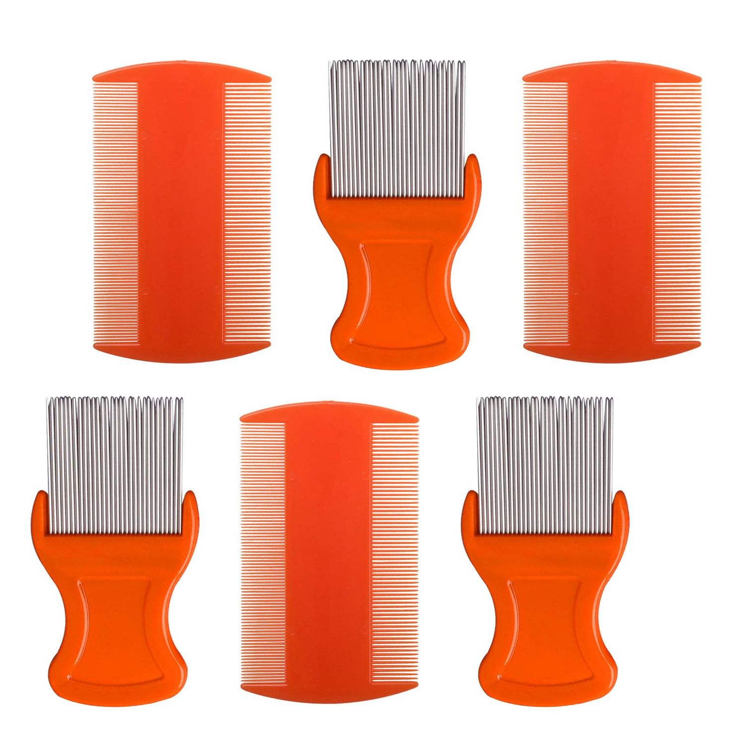 HESSION 6 Pack Flea Lice Combs Removal Dandruff Comb with Metal Teeth Double Sided Fine Combs Metal Teeth Flea Lice Combs for Pets Kids Adults (Orange)