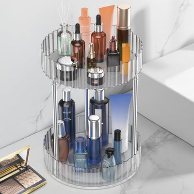 WNYT Makeup Organizer,360 Rotating Makeup Organizer, 2-Tier Round Rotating Skincare Organizer Countertop,Fits Bedroom, Bathroom, Vanity Shelf Countertop(Clear)