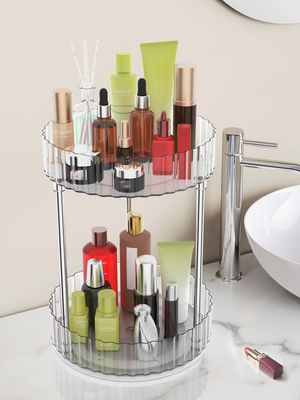 WNYT Makeup Organizer,360 Rotating Makeup Organizer, 2-Tier Round Rotating Skincare Organizer Countertop,Fits Bedroom, Bathroom, Vanity Shelf Countertop(Clear)