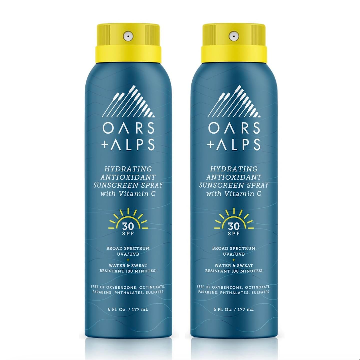 Oars + Alps Hydrating SPF 30 Sunscreen Spray, Infused with Vitamin C and Antioxidants, Water and Sweat Resistant, 6 Oz, 2 Pack