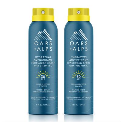 Oars + Alps Hydrating SPF 30 Sunscreen Spray, Infused with Vitamin C and Antioxidants, Water and Sweat Resistant, 6 Oz, 2 Pack