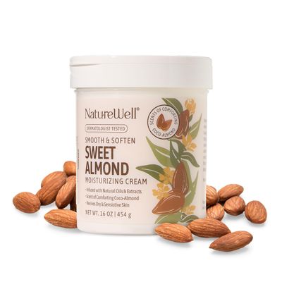 NATURE WELL Sweet Almond Smooth &amp; Soften Gentle Moisturizing Cream For Face, Body, &amp; Hands, Infused With Natural Oils &amp; Extracts, Restores Skin Moisture Barrier, 16 Oz