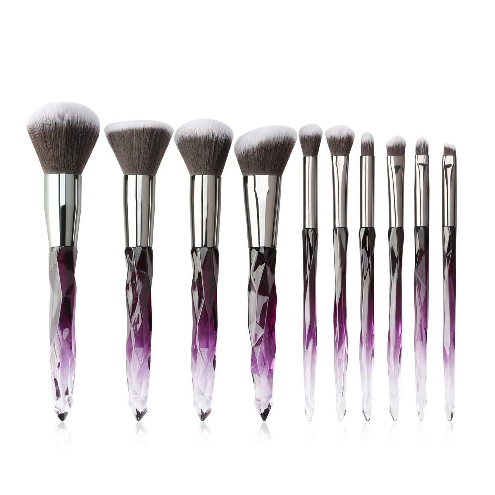 Makeup Brushes Crystal Handle Set, Professional make up brushes Tenmon 10 PCS Crystal Transparent Handle Kabuki Face Powder Foundation Brush Concealer Eye Shadow Eyeliner Eyebrow Brush (purple)