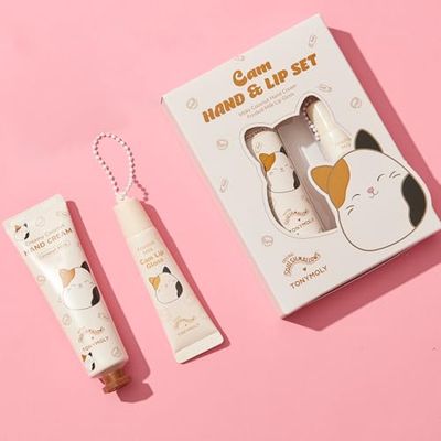 TONYMOLY x Squishmallows Cam the Cat 2PC Hand Cream &amp; Lip Gloss Set, Coconut Milk Hand Cream, Frosted Milk Lip Gloss