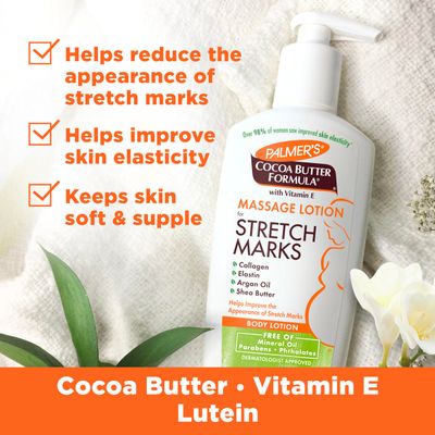 Palmer's Cocoa Butter Formula Massage Lotion For Stretch Marks, Pregnancy Skin Care, Belly Cream with Collagen, Elastin, Argan OIl and Shea Butter, 8.5 Ounces