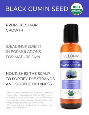 Velona Black Cumin Seed Oil USDA Certified Organic - 2 Fl Oz | 100% Pure and Natural Carrier Oil | Unrefined, Cold Pressed | Hair, Body and Skin Care | Use Today - Enjoy Results