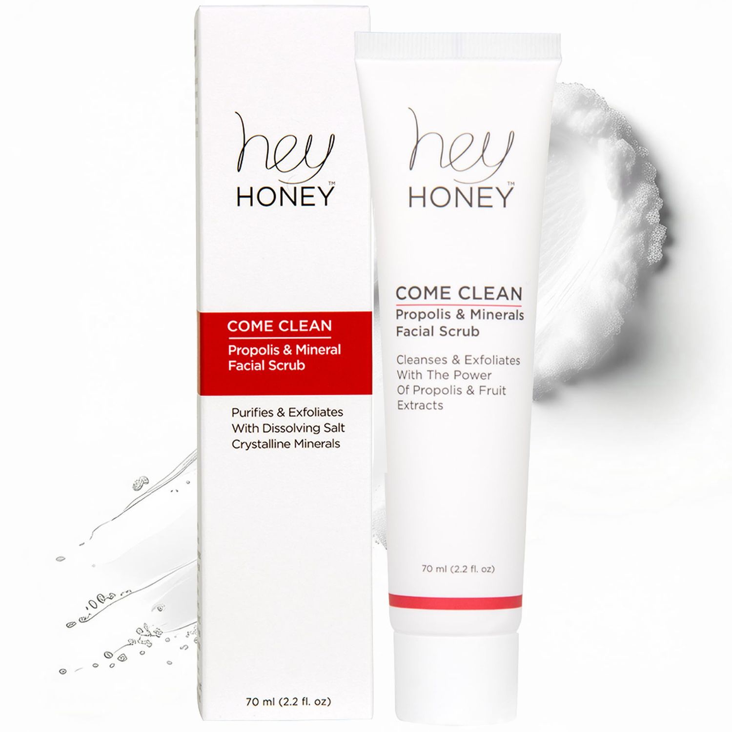 Hey Honey Skincare Propolis and Dead Sea Salt Microdermabrasion Facial Scrub For Sensitive Skin | Non-Abrasive Exfoliating Aimed Brighten Acne Scars, Remove Blackheads &amp; Dead Skin Cells | 2.2 oz