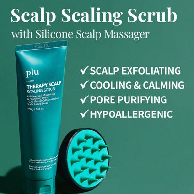 PLU Therapy Scalp Scaling Scrub with Silicone Scalp Massager Brush - Walnut Scalp Scrubber Gel for Oily Scalp and Dandruff - Scalp Exfoliating &amp; Deep Cleansing Combo Set