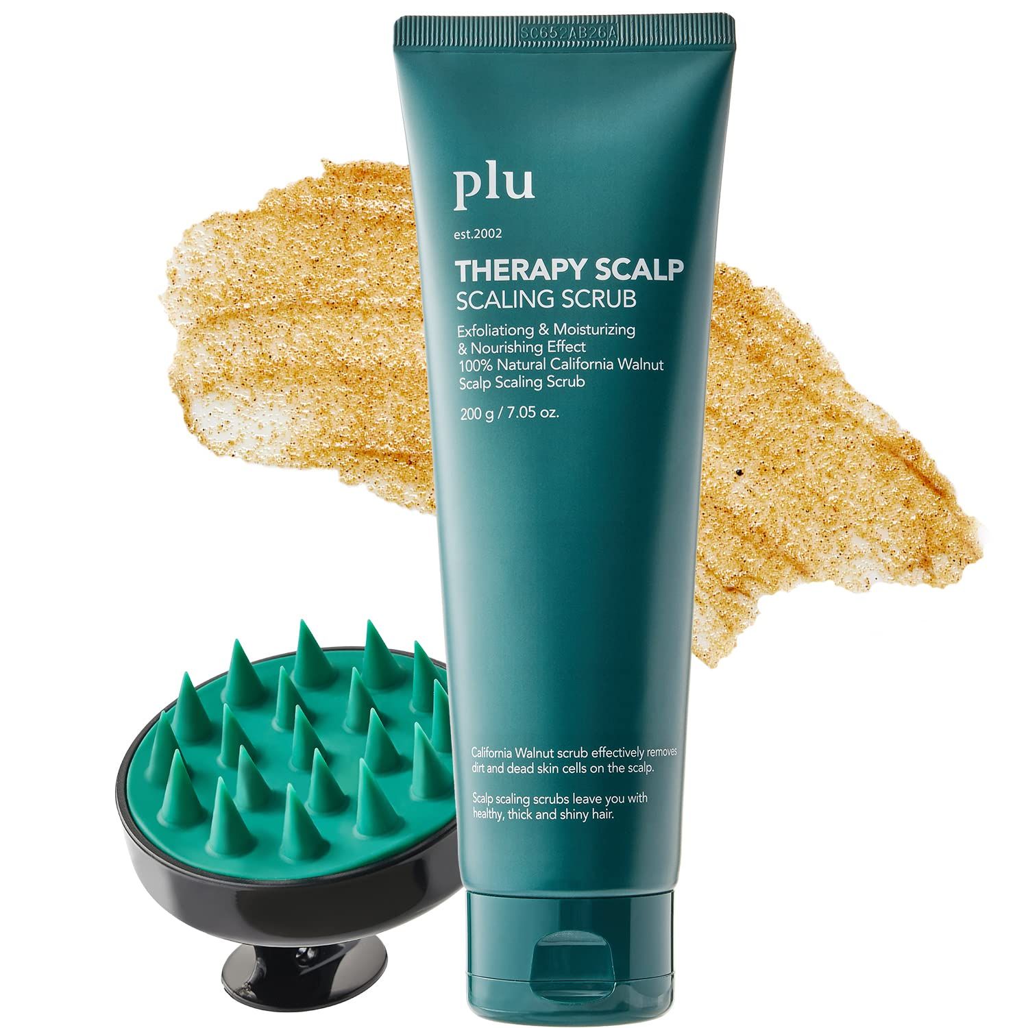 PLU Therapy Scalp Scaling Scrub with Silicone Scalp Massager Brush - Walnut Scalp Scrubber Gel for Oily Scalp and Dandruff - Scalp Exfoliating &amp; Deep Cleansing Combo Set